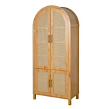 71" Tall Arched Cabinet with Rattan Doors & Adjustable Shelves