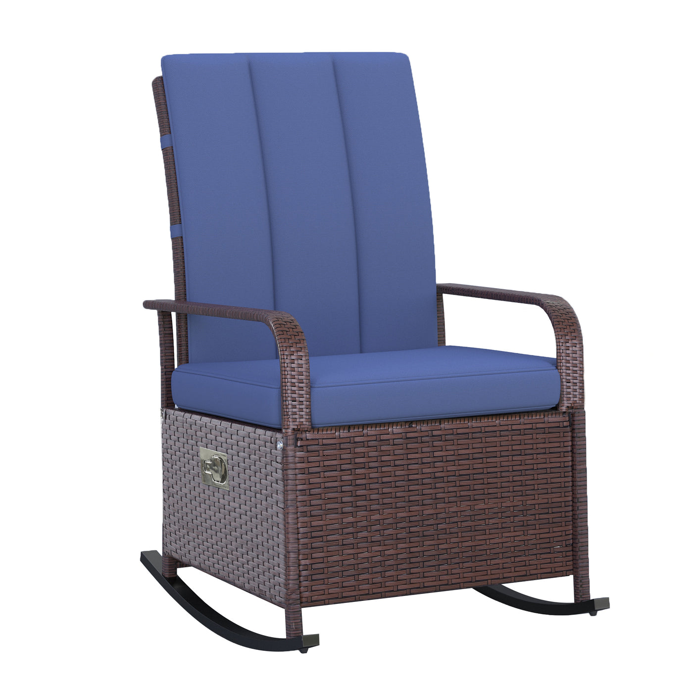 Blue PE Rattan Outdoor Rocking Chair with Adjustable Footrest