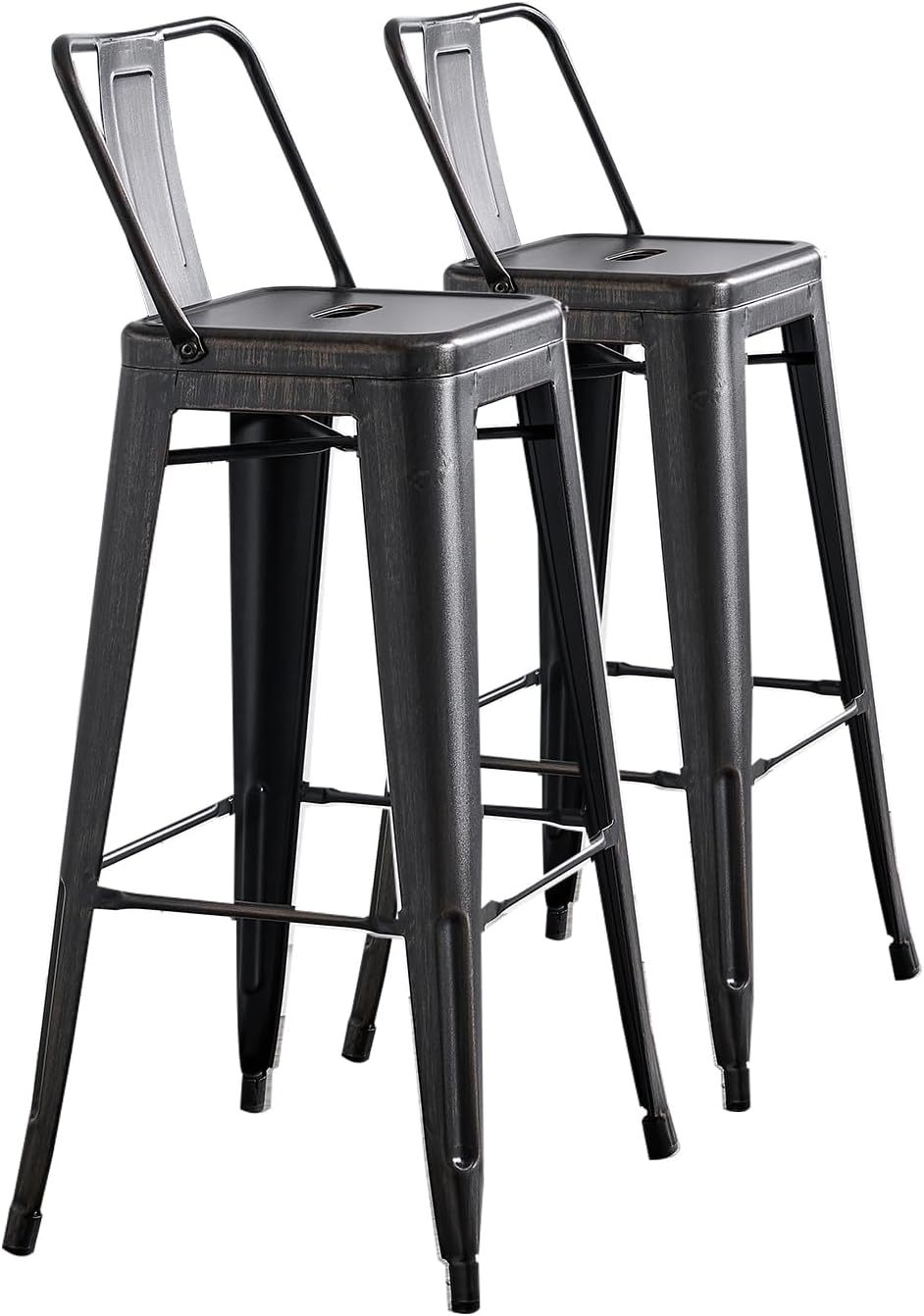 Set of 2 Industrial Metal Bar Stools 30" Seat Black