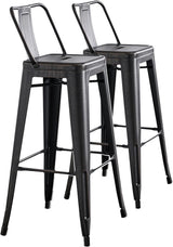 Set of 2 Industrial Metal Bar Stools 30" Seat Black