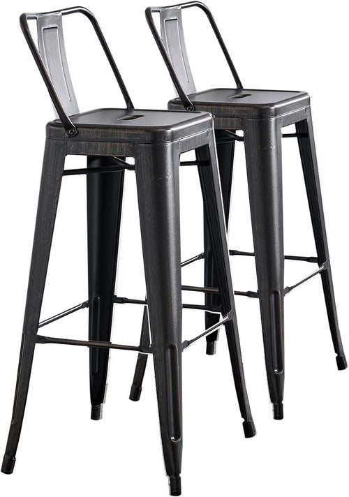 Set of 2 Industrial Metal Bar Stools 30" Seat Black
