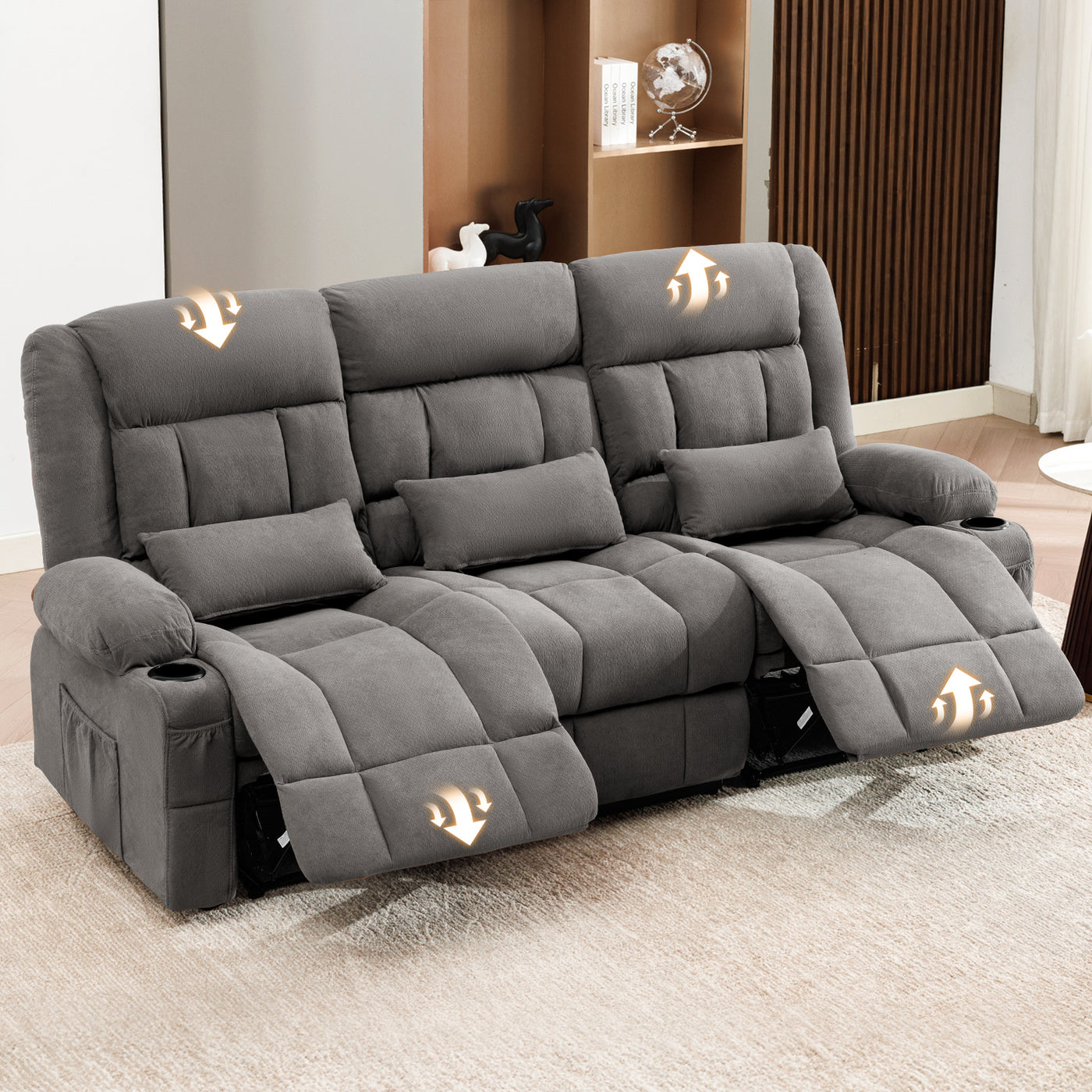 84" Manual Reclining Sofa with Cup Holders and Side Pockets