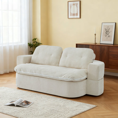 Convertible Corduroy Floor Sofa Bed with Pillows and Quilt
