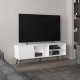 63" TV Stand with Cabinet and Open Shelves, White