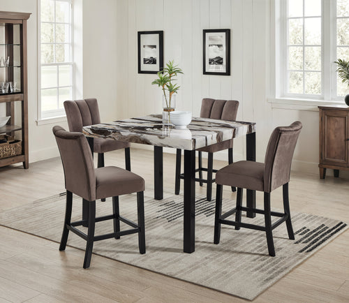 5pc Black/Brown Faux Marble Counter Height Dining Set
