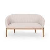 Loveseat Mid-Century Modern Channel Stitched Fabric Beige Rubberwood Legs 55 In