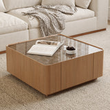Square Engineered Wood Coffee Table with Storage Natural Walnut