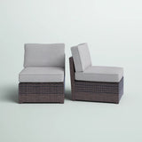 Outdoor Patio Chair Set Wicker Aluminum Brown Cushioned Set of 2