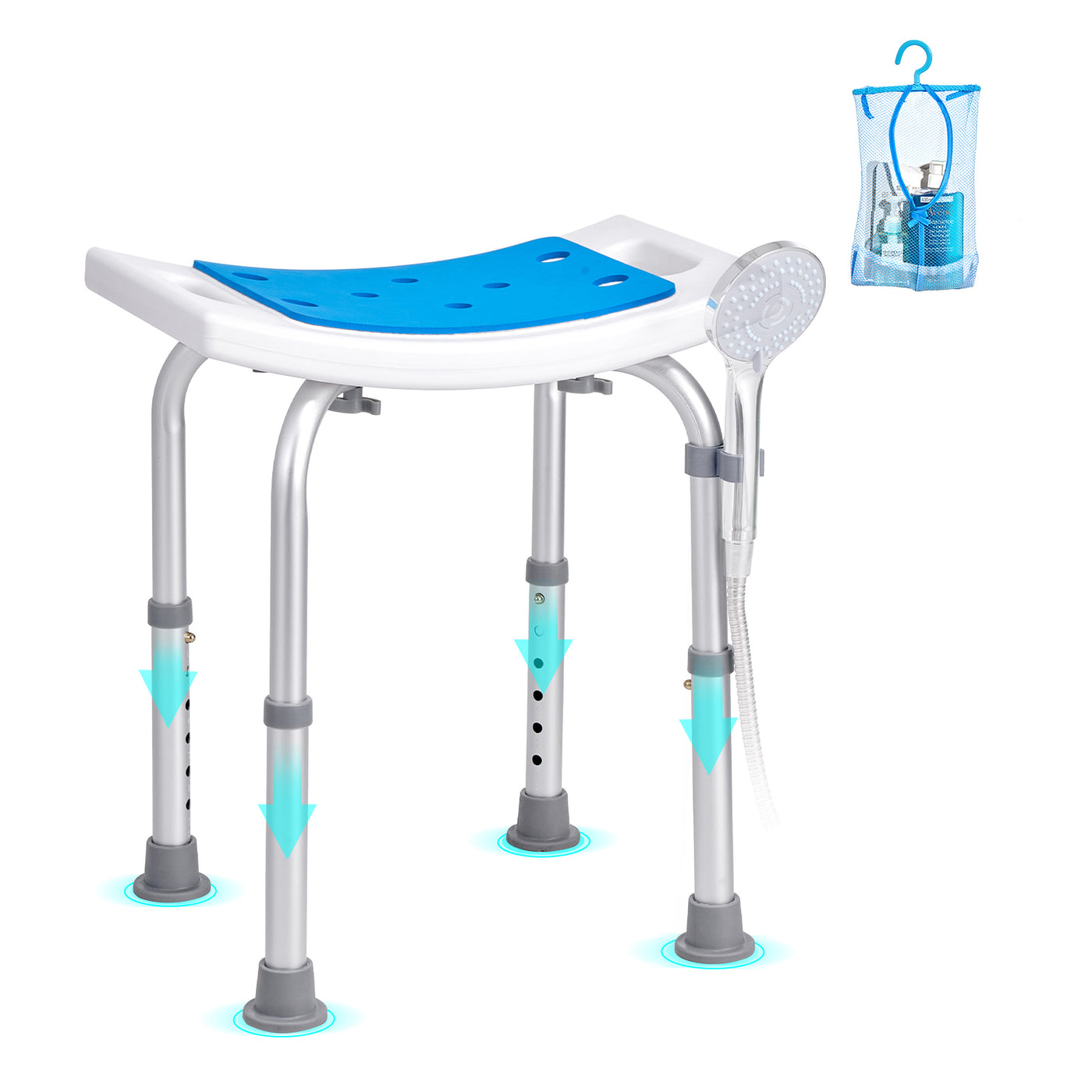 Adjustable Height Shower Chair Stool Non-Slip 350 LBS