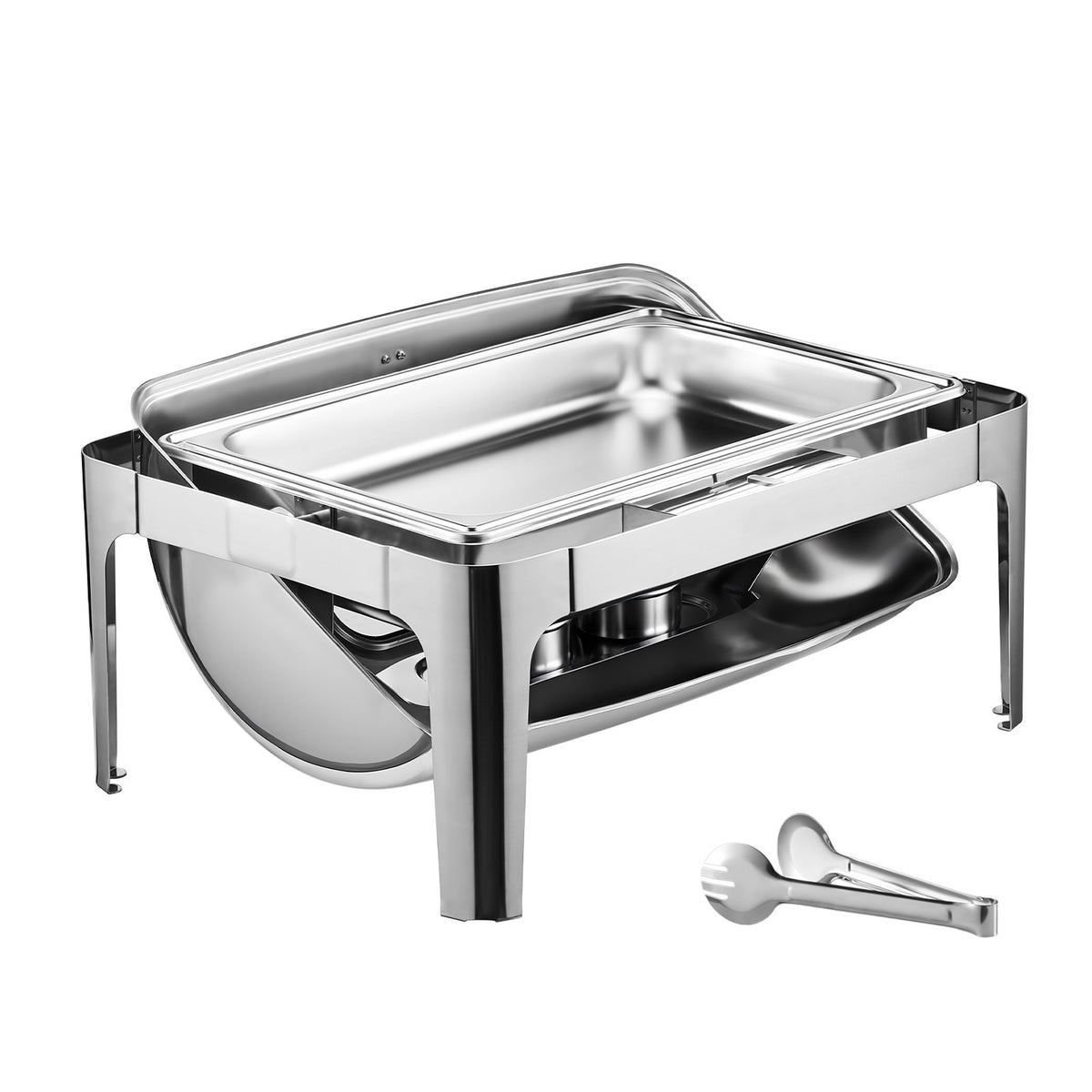 9Qt Rectangle Roll Top Chafing Dish Set with Full-Size Pan Stainless Steel