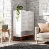 White Metal Double Door Shoe Cabinet Adjustable Compartments