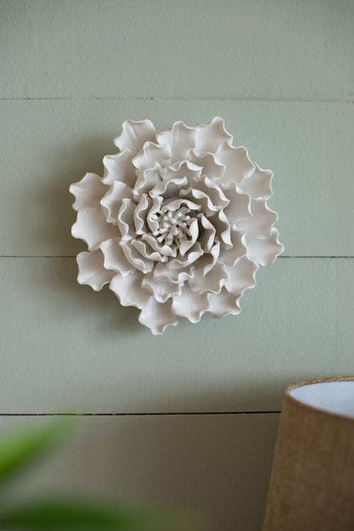 Handmade Cream Ceramic Flower Wall Decor Accent 7.3x2.8