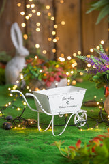 11.5x4x7' White Metal Decorative Disressed Wheelbarrow Planter, Tabletop Decor