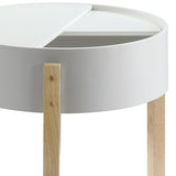 Round End Table - Wood - White & Natural - Hidden Storage