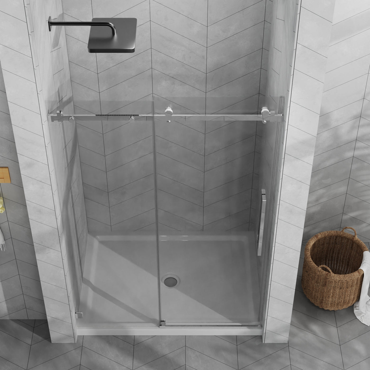 48x72 Frameless Sliding Shower Door Combo w/ White Base