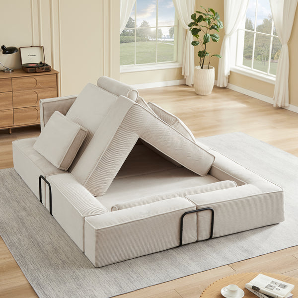 Sectional Sofa Modular Suede Khaki 4 Seat Deep Seat Configurable