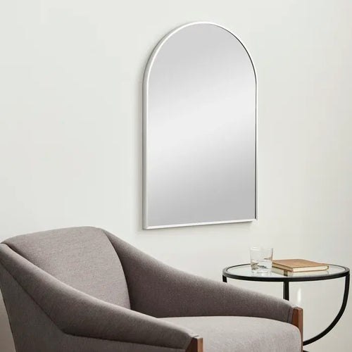 24x36 Silver Metal Framed Arched Bathroom Mirror for Wall