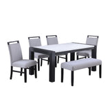 Modern White Marble Dining Table Set with 4 Chairs and Bench