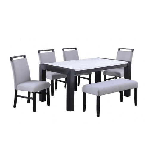 Modern White Marble Dining Table Set with 4 Chairs and Bench