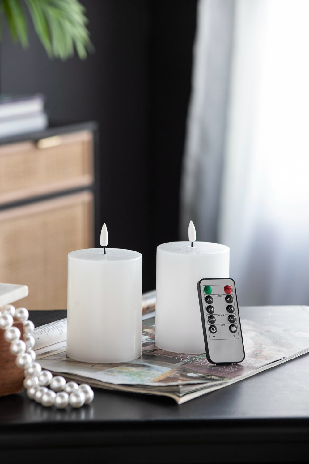 White LED Candles with Remote Control Timer, Set of 2, 3x4