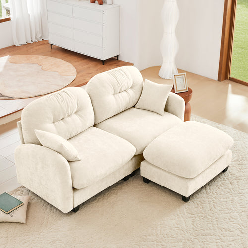 Sectional Sofa L-Shape Modular Chenille Beige Cloud Style with Ottoman