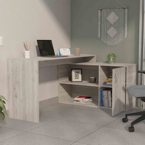 L-Shaped Writing Desk - Two Shelves - Single Door Cabinet