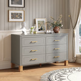 6-Drawer Double Dresser in Gray, Modern Storage Cabinet with Metal Handles & Sol