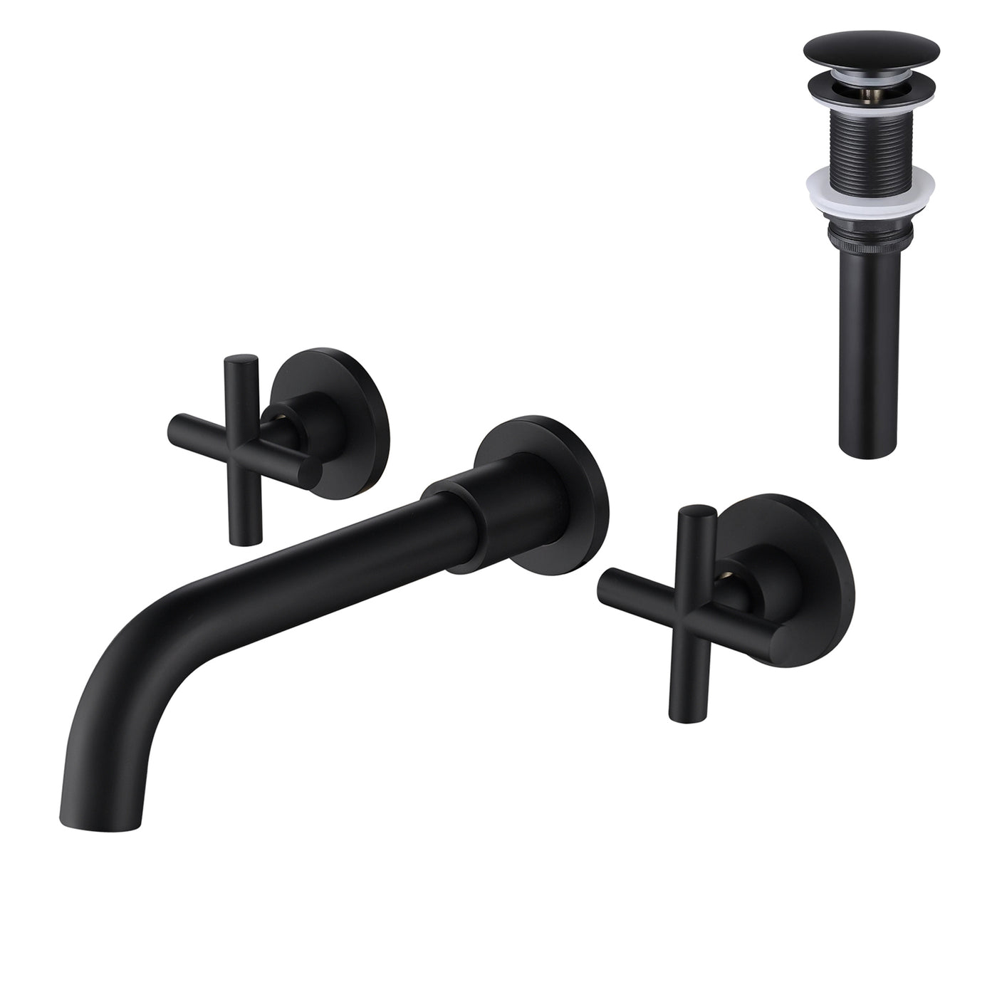 Wall Mounted Dual Handle Bathroom Sink Faucet Pop-Up Drain