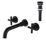 Wall Mounted Dual Handle Bathroom Sink Faucet Pop-Up Drain