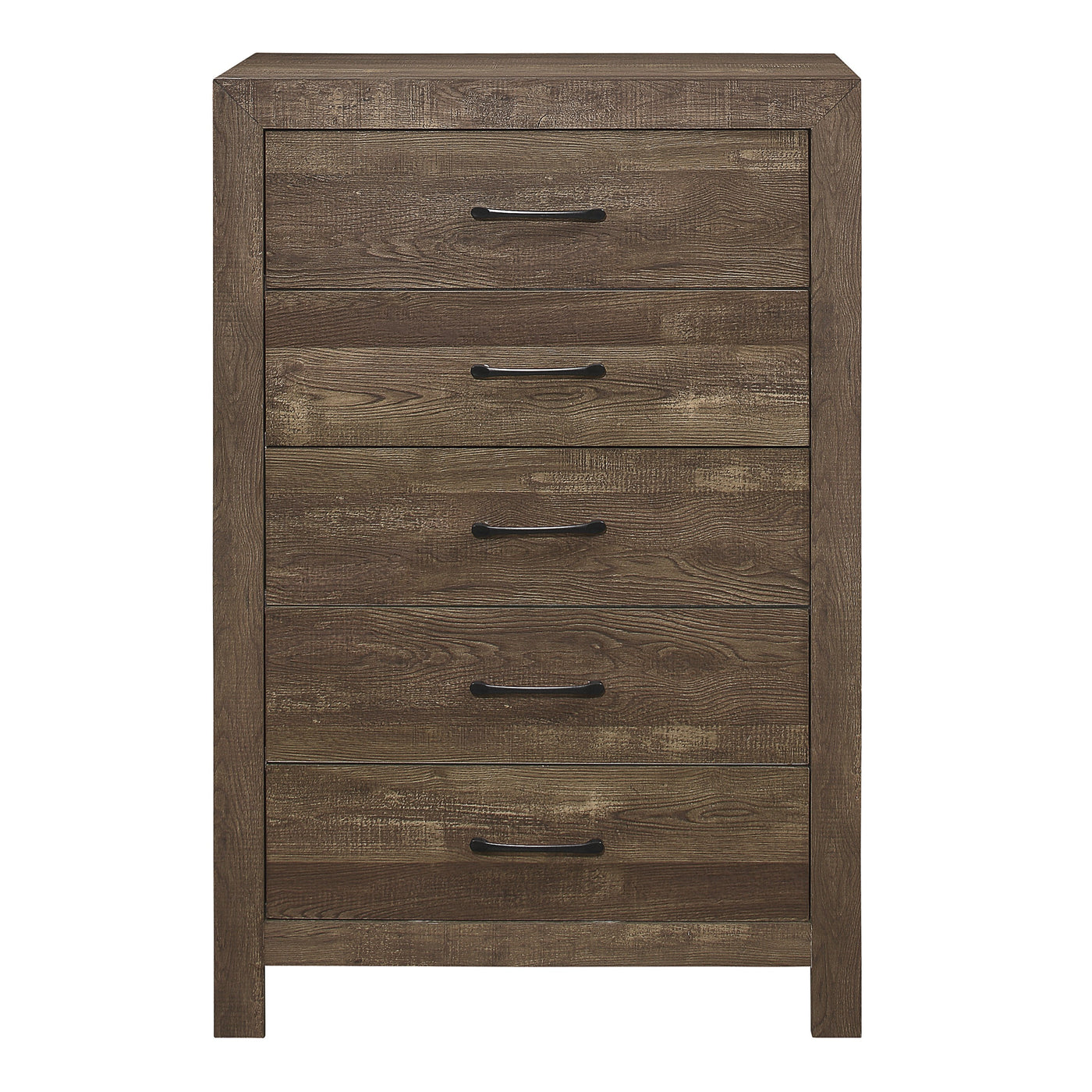 Rustic Brown 5 Drawer Chest with Black Metal Hardware