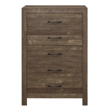 Rustic Brown 5 Drawer Chest with Black Metal Hardware
