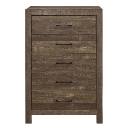 Rustic Brown 5 Drawer Chest with Black Metal Hardware