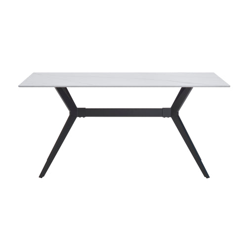 Modern Sintered Stone Dining Table Black Metal Legs