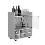 Bar Cart - 8-Bottle Rack - Glass Door Cabinet - Aluminum Top