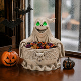 Halloween Ghost Storage Bowl Figurine, Spooky Candy Dish with LED Light for Hall
