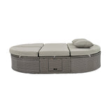 Outdoor Reclining Daybed Rattan Gray 3-Position Adjustable