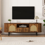 American Style TV Stand with Rattan Doors and Storage