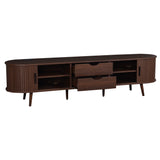 TV Stand Mid-Century Dark Brown MDF Tambour Door 2 AC 2 USB Fits 80 In TV