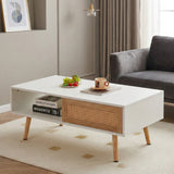 Solid Wood Coffee Table with Storage White