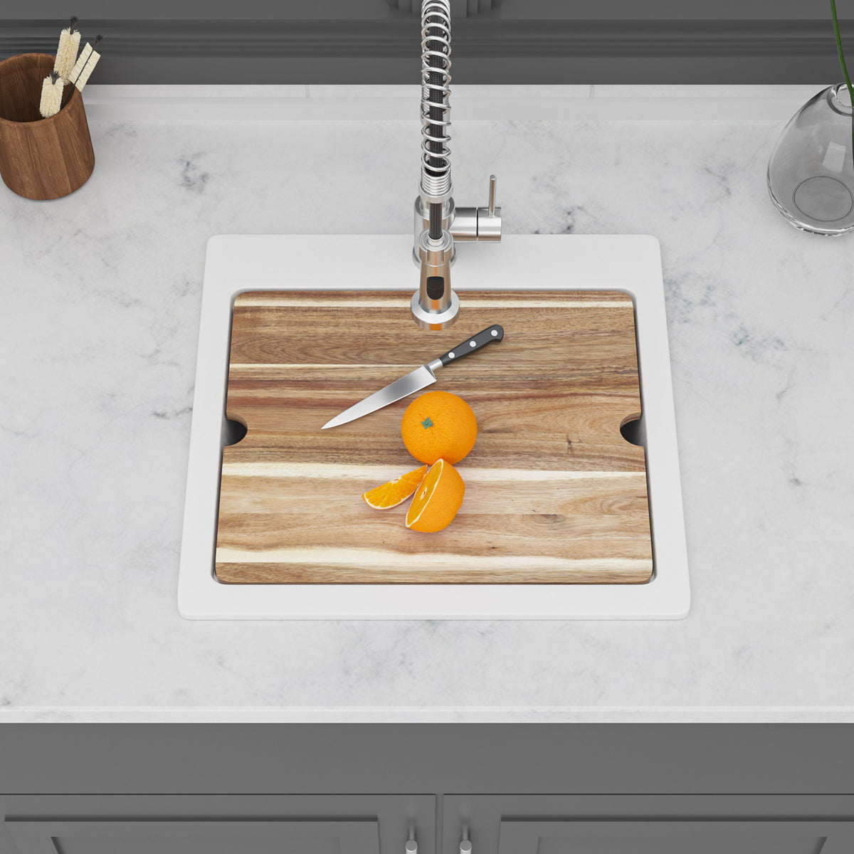 Quartz Bar Sink - 21" x 20" x 9-5/8" White granite composite Workstation