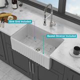 30" White Farmhouse Sink - 30 x 18 x 10 inch Kitchen Sink Apron-front White