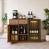 51.2' Modern Fluted Bar Cabinet with Fridge Compartment(Fridge Not Included, Adj