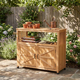 Wooden Patio Bar Table Set with Storage Light Brown