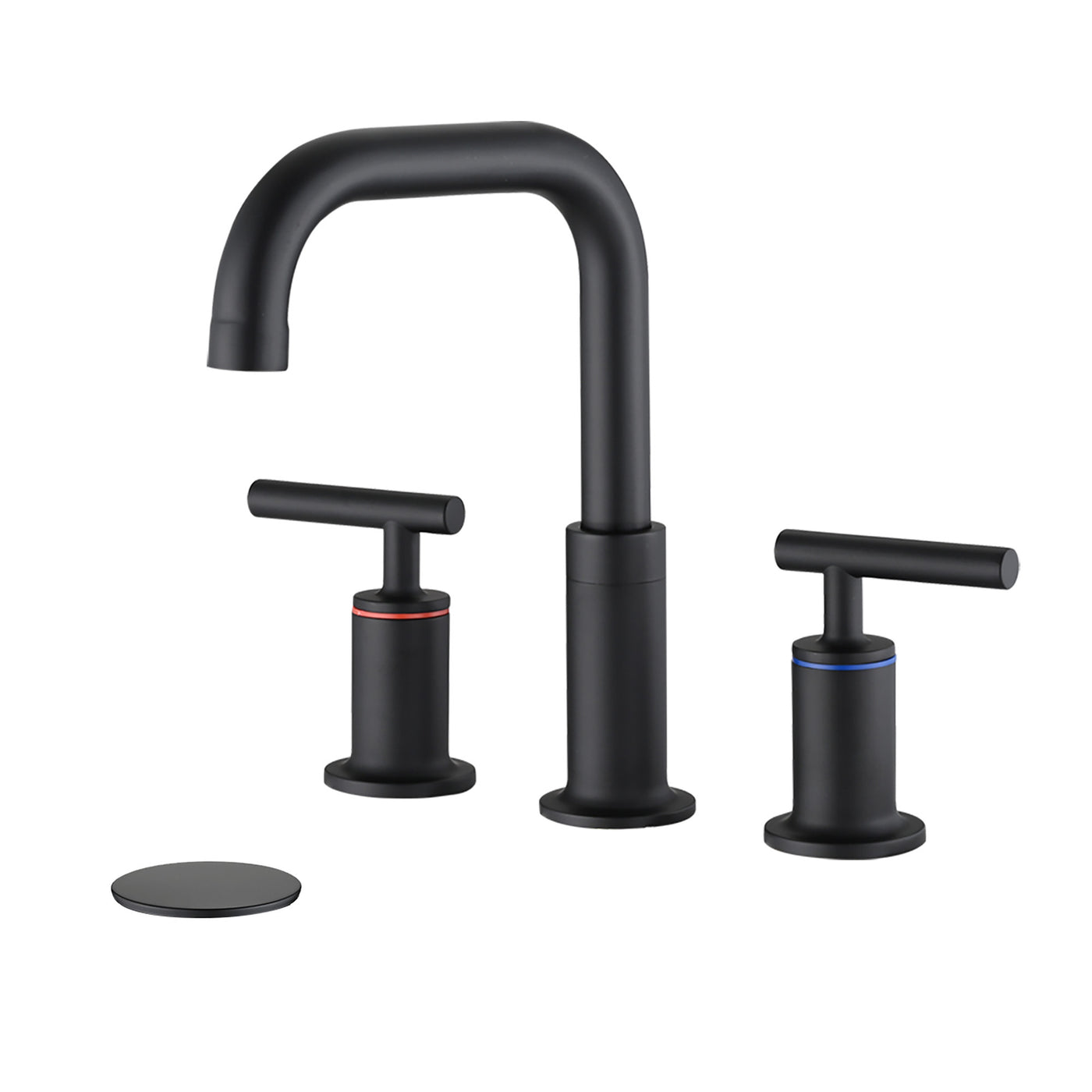 Matte Black Widespread Bathroom Sink Faucet 8 Inch Brass Pop-Up