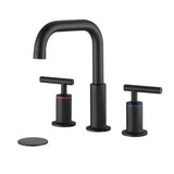 Matte Black Widespread Bathroom Sink Faucet 8 Inch Brass Pop-Up