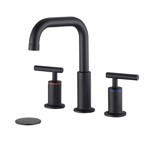 Matte Black Widespread Bathroom Sink Faucet 8 Inch Brass Pop-Up