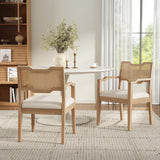 Farmhouse Dining Chairs Set of 2, Brown Rattan Backrest