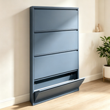 Wall Mounted Metal Shoe Cabinet 4 Flip Drawers Blue