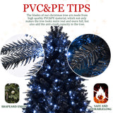 7.5ft Black Christmas Tree with 500 White LED Lights, 2156 Tips PE+PVC Artificia