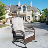 Outdoor Wicker Rocking Chair Grey Cushion Steel Frame
